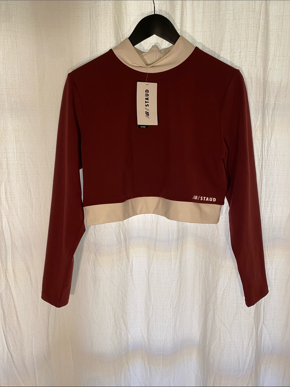 NWT New Balance x STAUD Bordeaux Long Sleeve Performance Crop Top XL RED
